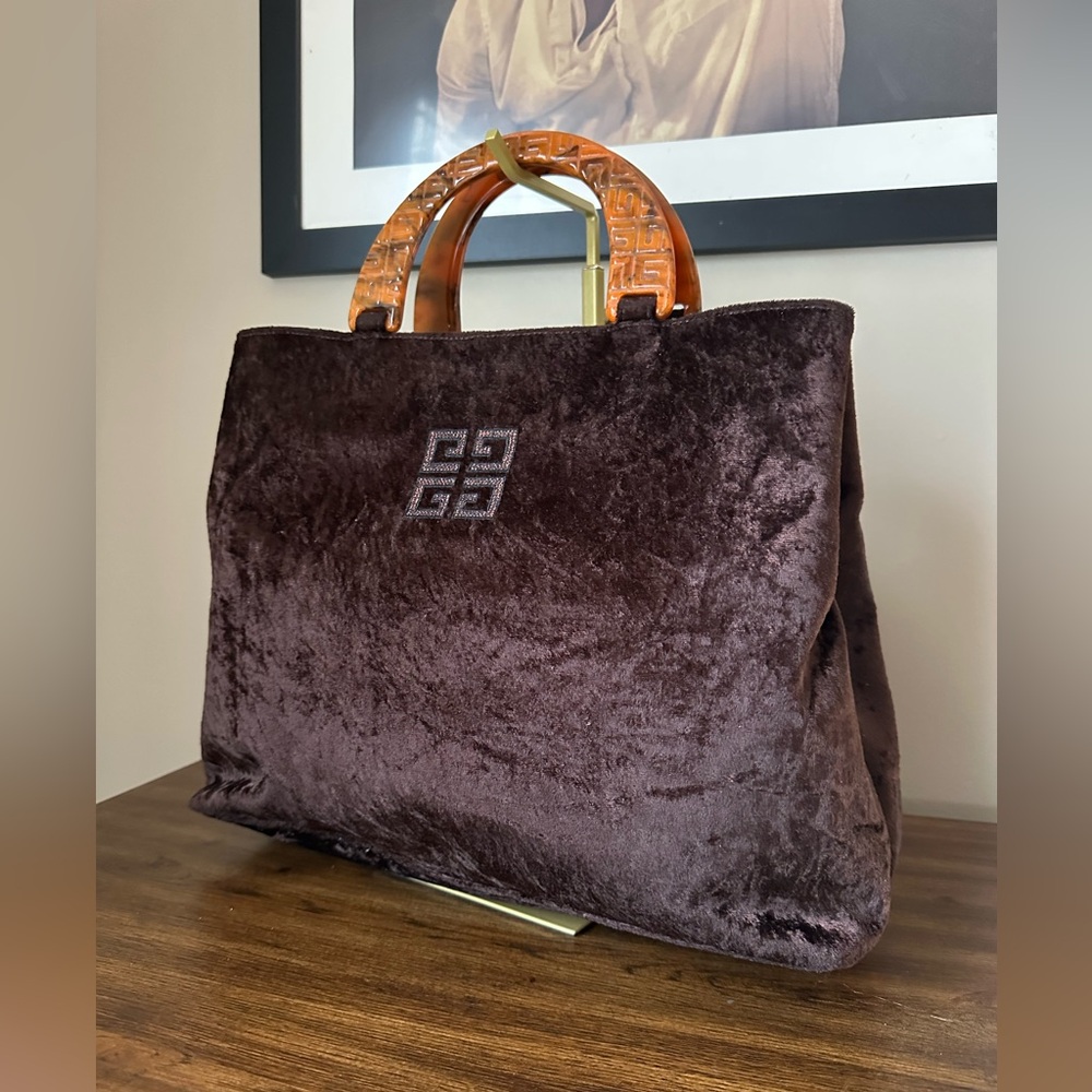 Givenchy vintage brown velvet Tote with Brown Resin Handles